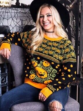 NWT Halloween pumpkin sweater unisex S Jack O Lantern fall